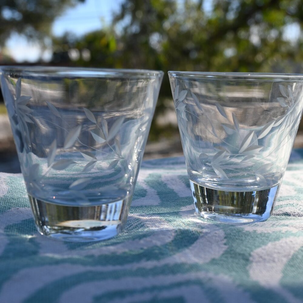 Antique Cut Glass Crystal Cordial Shot Cocktail Glasses Set of 2